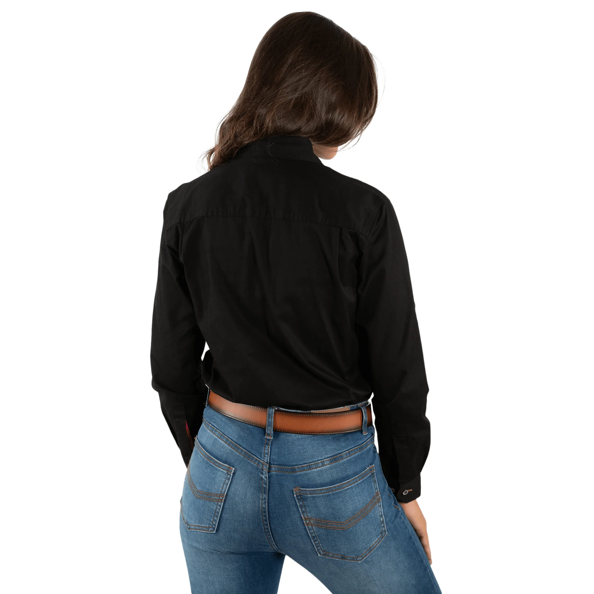 Ringers Western - Women's Pentecost River Half Button Work Shirt - Black / Melon - Image 5