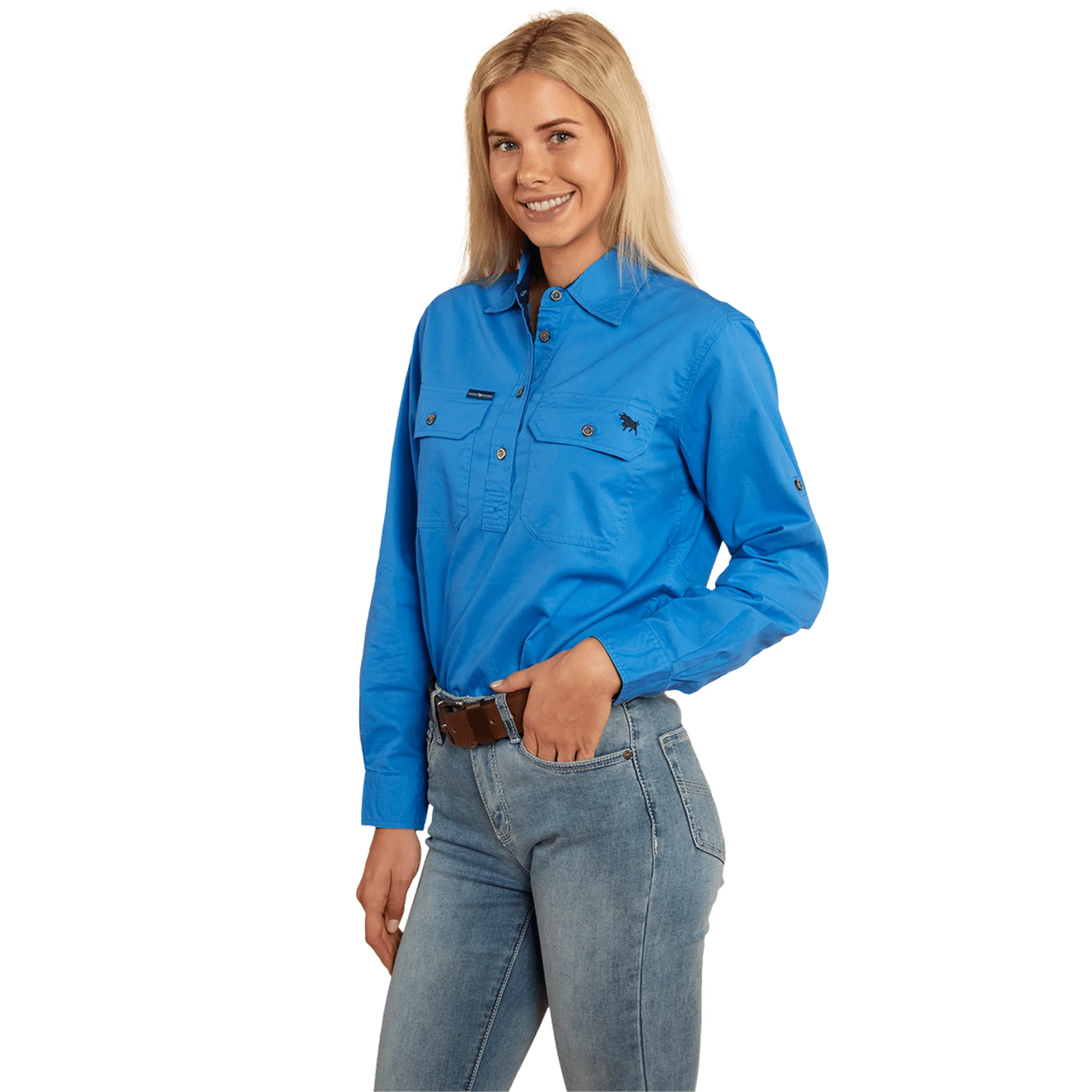 Ringers Western - Women's Pentecost River Half Button Work Shirt - Blue - Image 2