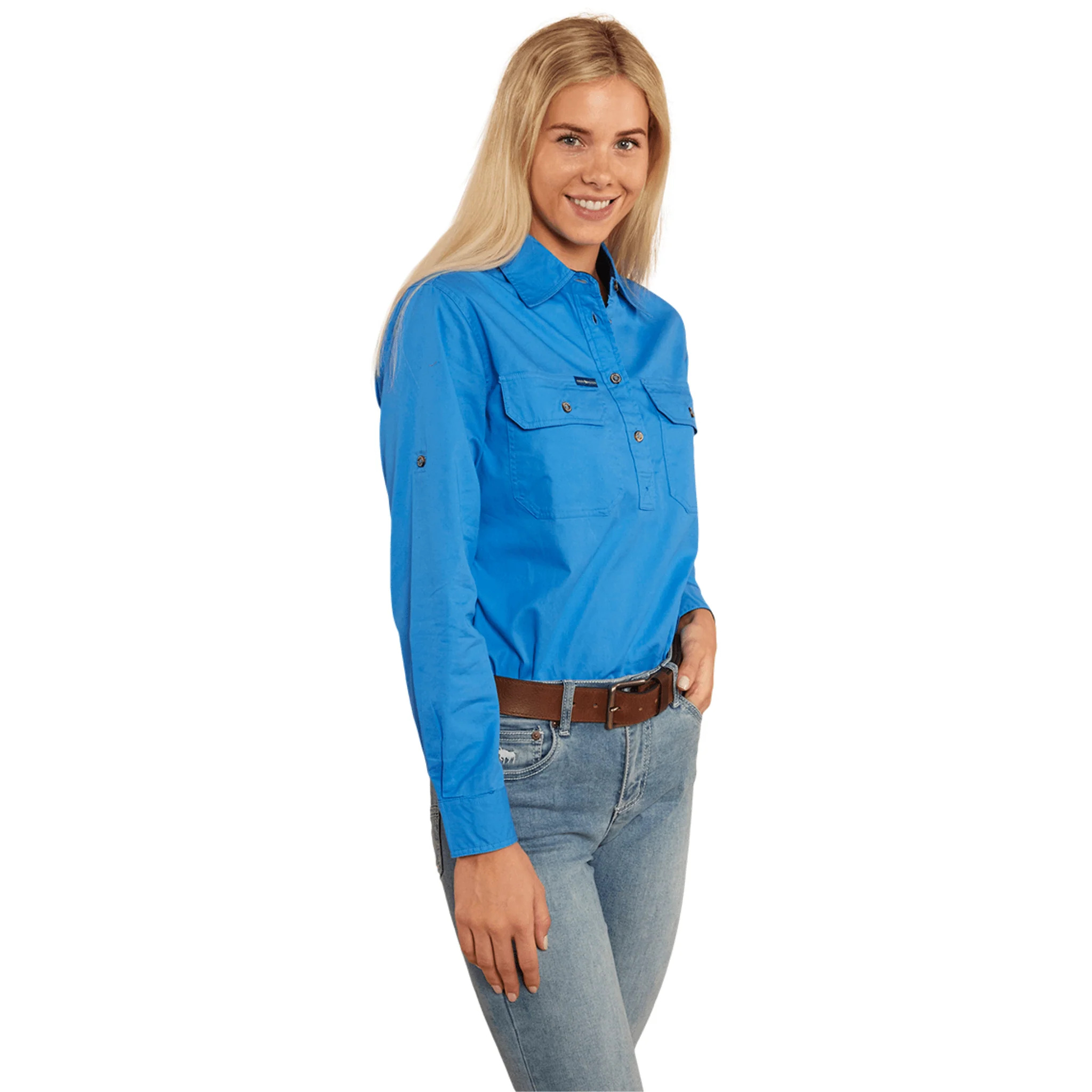 Ringers Western - Women's Pentecost River Half Button Work Shirt - Blue - Image 4
