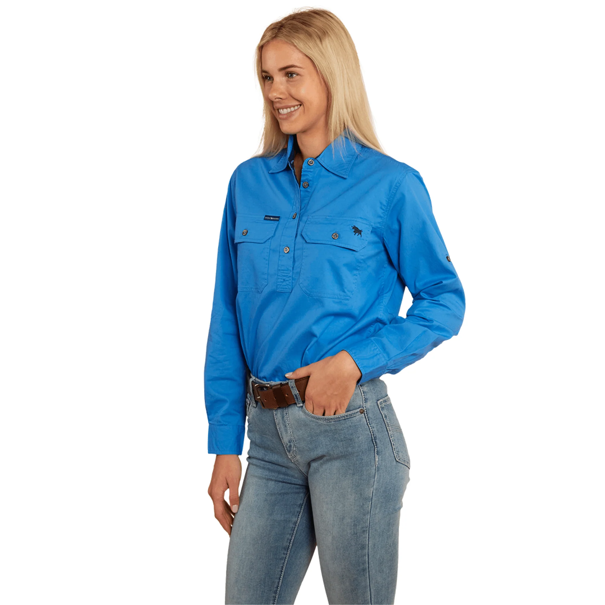 Ringers Western - Women's Pentecost River Half Button Work Shirt - Blue - Image 5