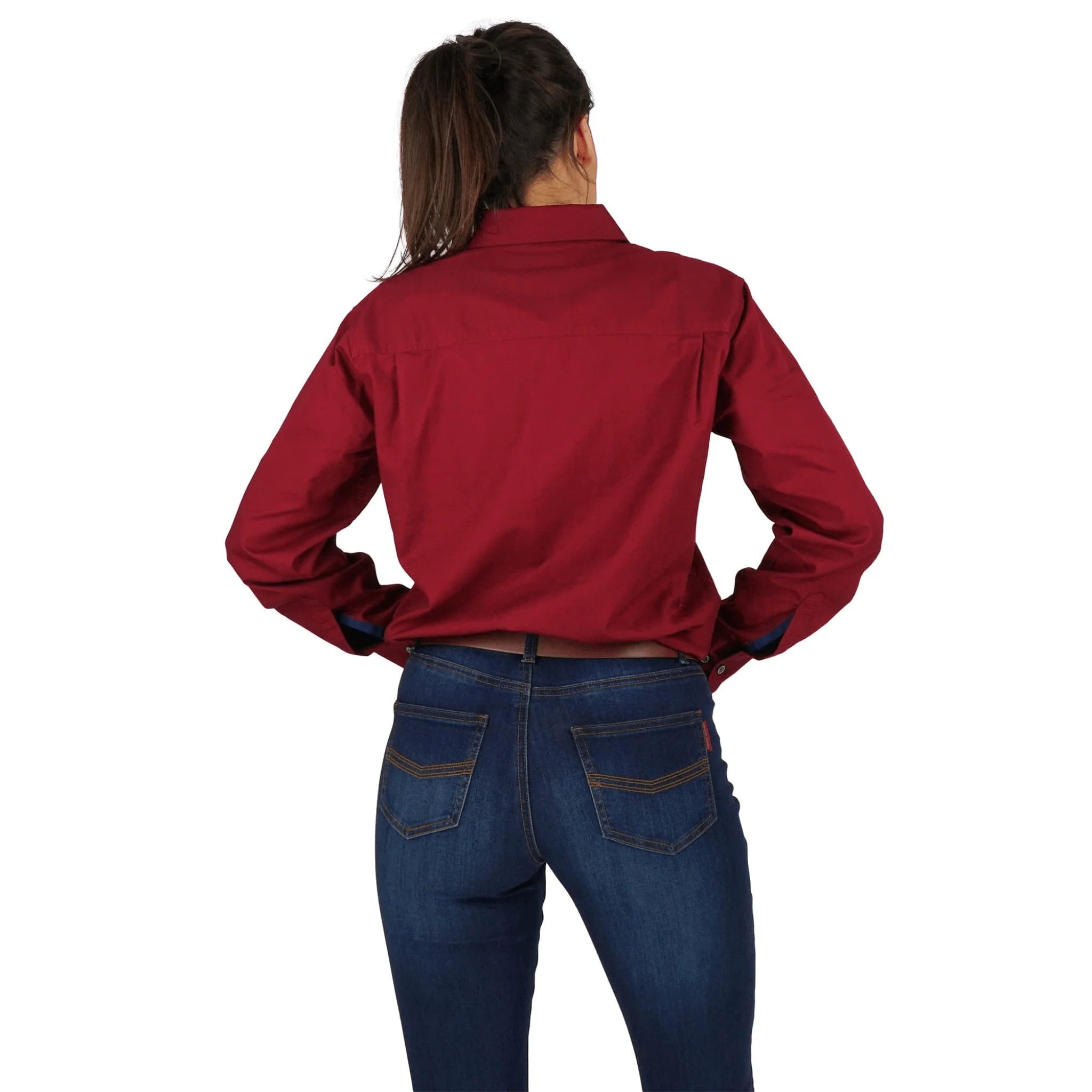 Ringers Western - Women's Pentecost River Half Button Work Shirt - Burgundy - Image 3
