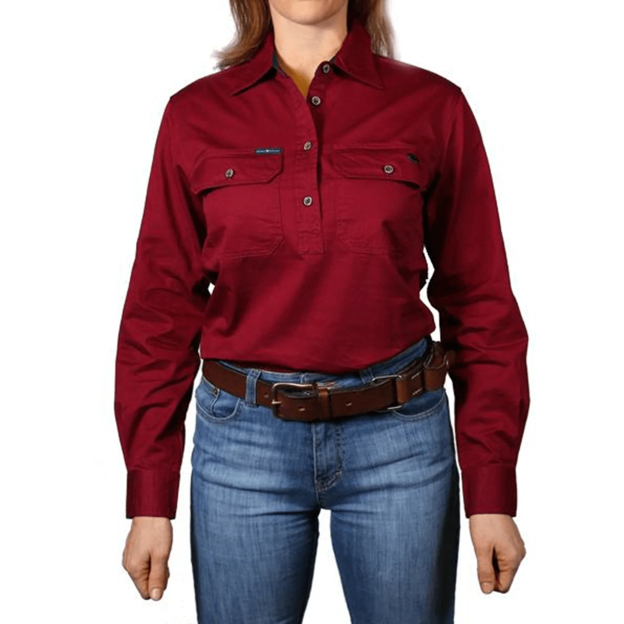 Ringers Western - Women's Pentecost River Half Button Work Shirt - Burgundy - Image 4