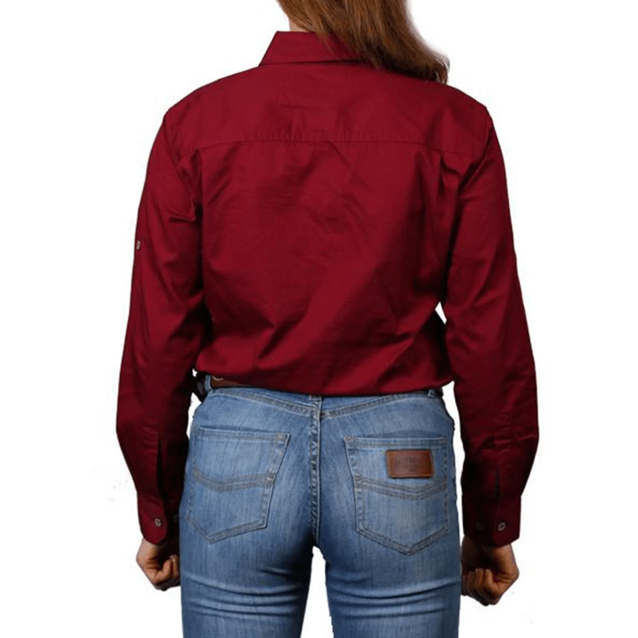 Ringers Western - Women's Pentecost River Half Button Work Shirt - Burgundy - Image 5